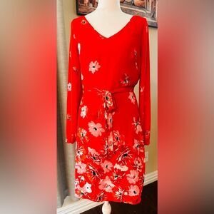 White House Black Market Red Bishop Sleeve Sundress